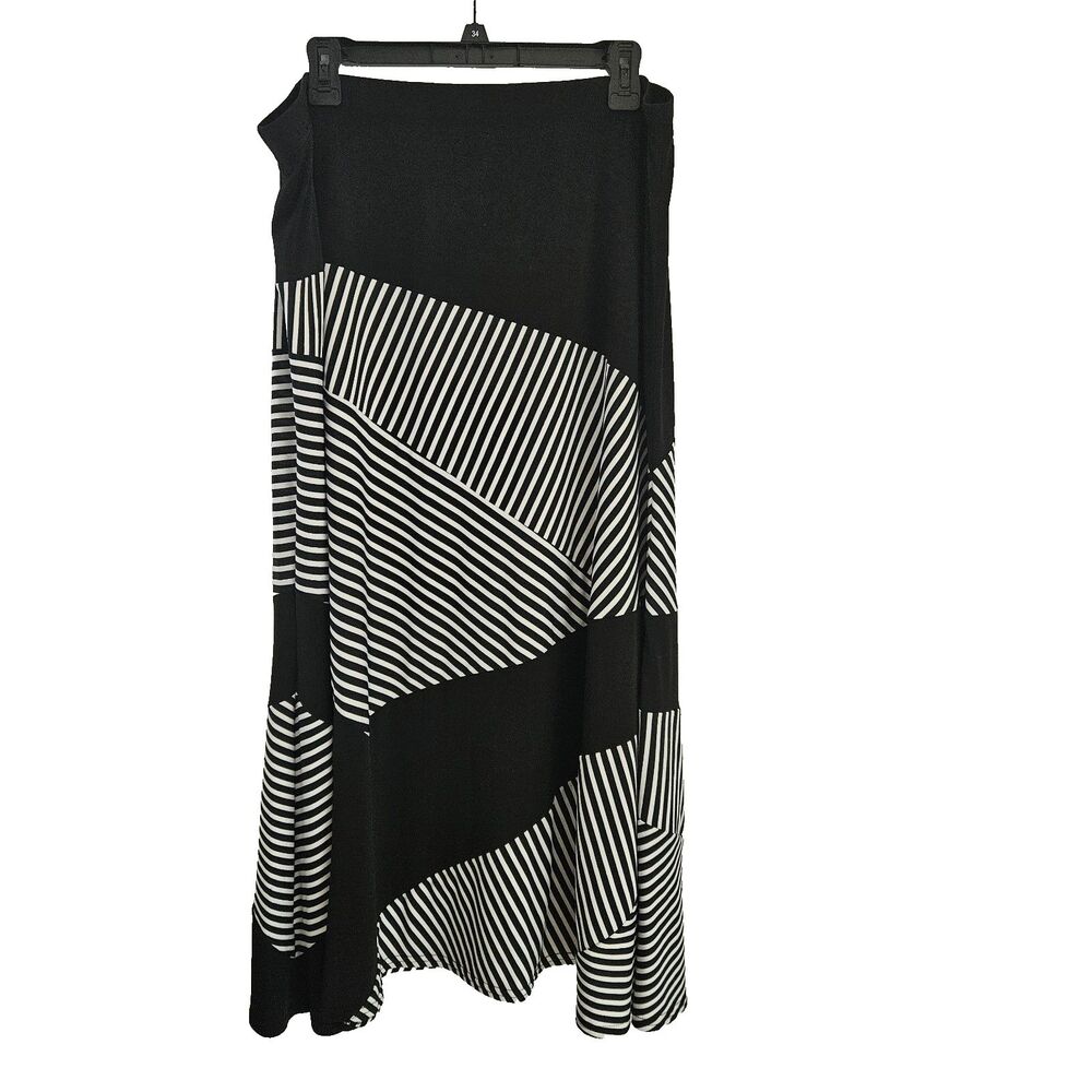 N Touch Maxi Skirt Womens Extra Large Black White Striped Flowing A-Line Pullon